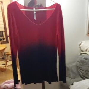 NY Collection Red and Black Long Sleeve Top
